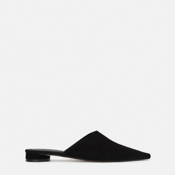 Zara Shoes - Zara Pointed Toe Black Leather Suede Mules Sz 7.5
